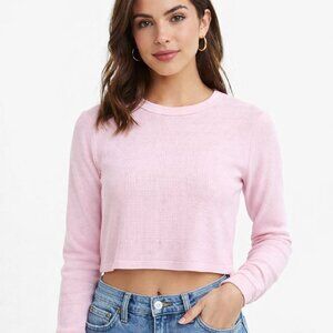 SKIMS Waffle Long Sleeve Baby Tee Cherry Blossom Pink XS NWT
